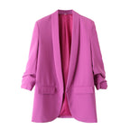 Elegant Women's Blazer with Rolled Sleeves and Pockets