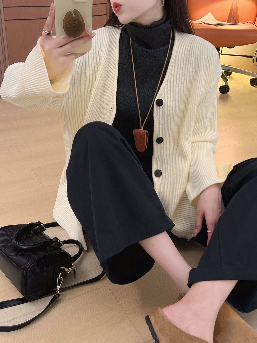 Women's Chunky Knit Cardigan with Drop Shoulders and Button Closure