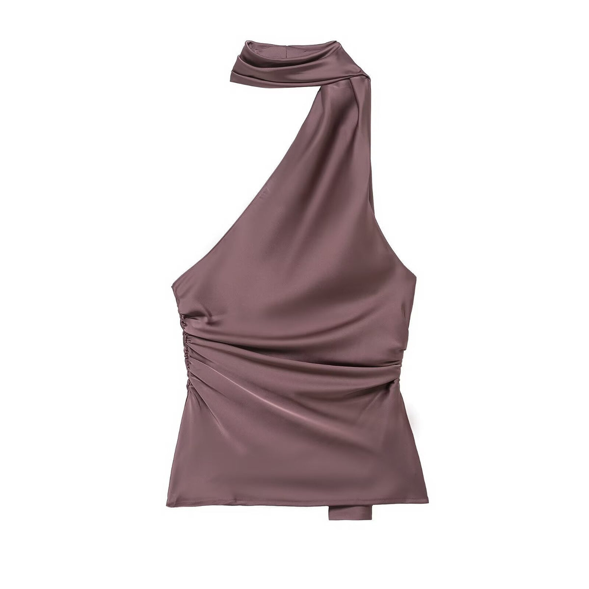 Women's Asymmetrical Top with Neck Tie and Ruching