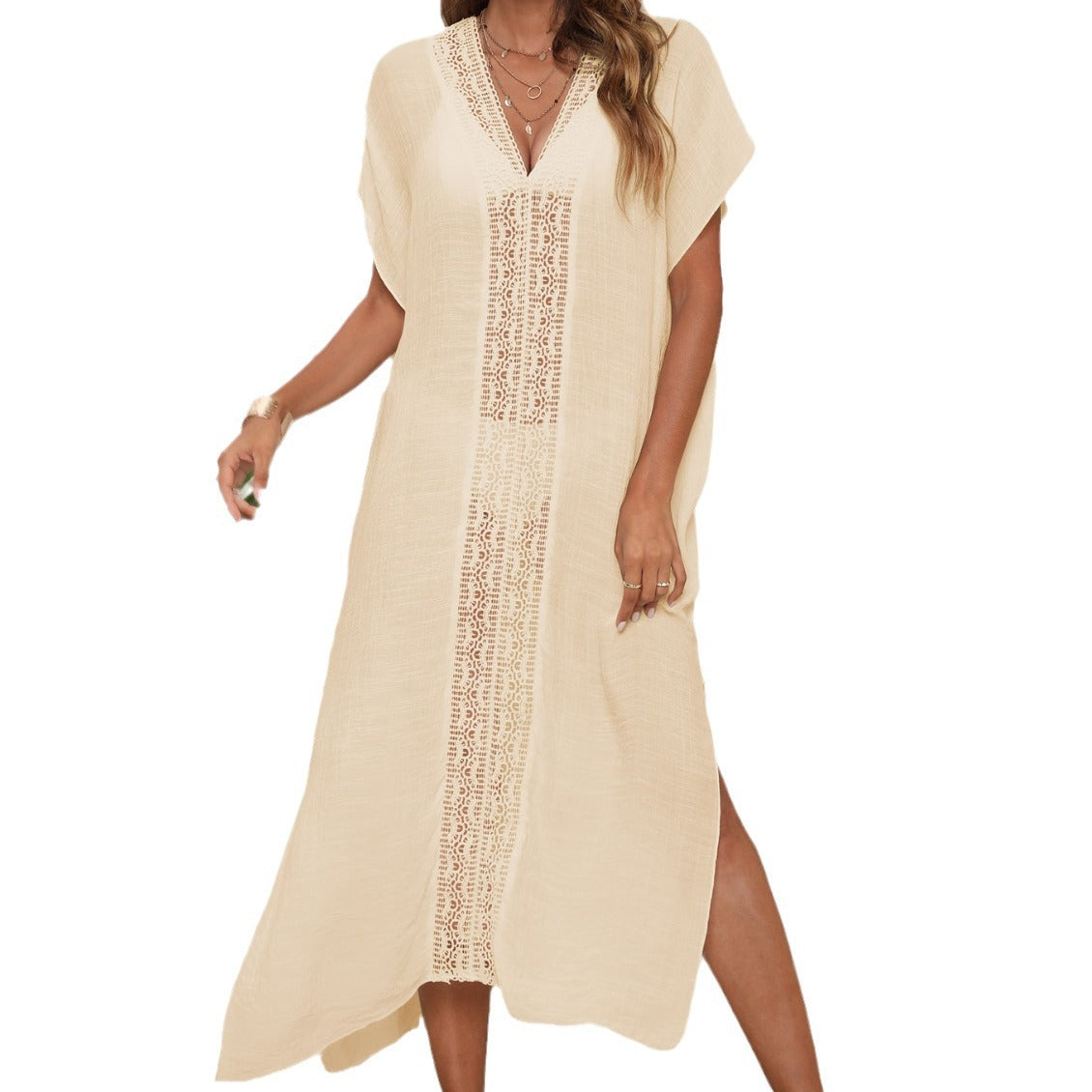 Elegant Beach Cover-Up with Crochet Accents