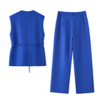 Women's Elegant Blazer and Trouser Ensemble with Modern Belt