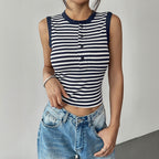 Women's Sleeveless Striped Button-Front Top