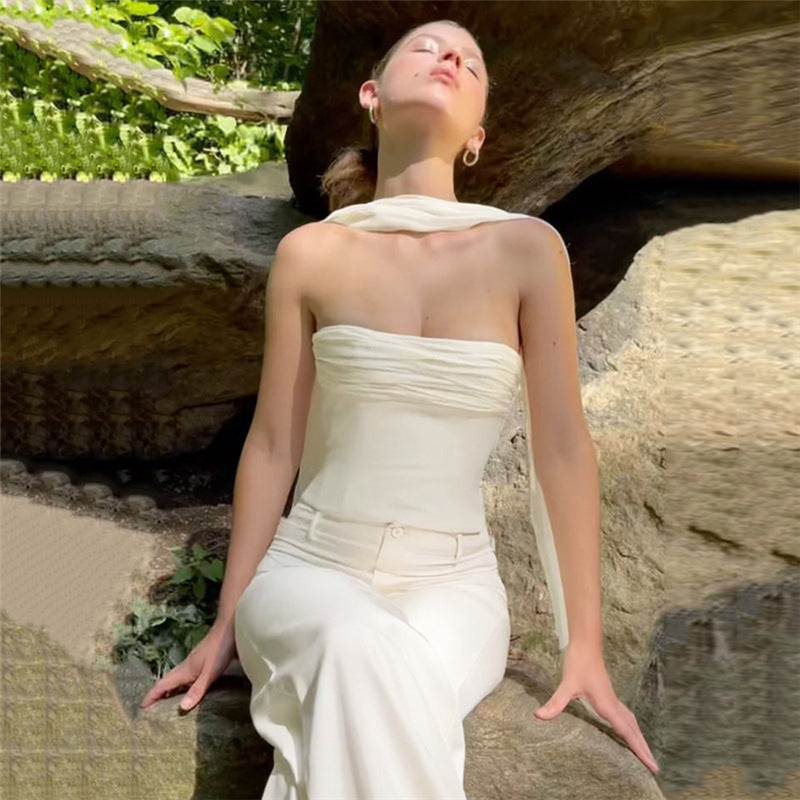 Women's Bandeau Top with Elegant Chiffon Overlay
