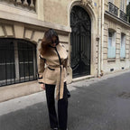 Elegant Blazer Jacket with Waist Belt and Contrast Stitching