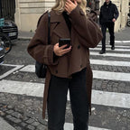 Women's Cropped Wool Coat with Double-Breasted Buttons