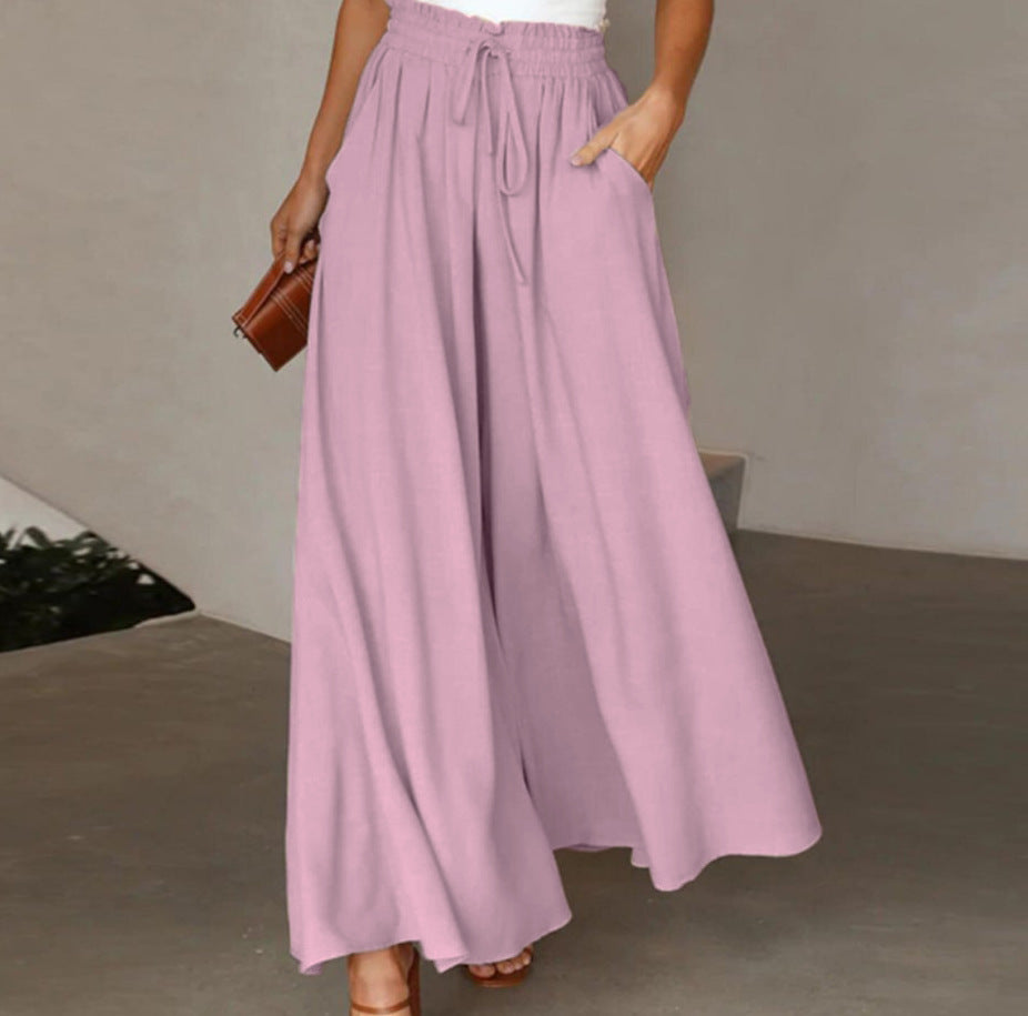 Women's Elegant and Airy Wide-Leg Trousers with Elastic Waist and Pockets