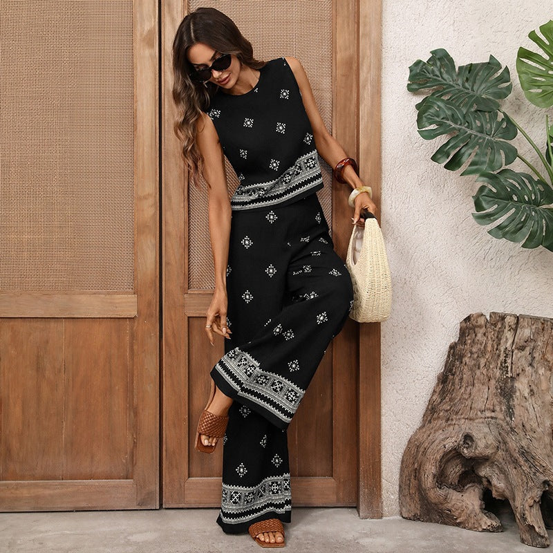 Harem Pants Set with Border Pattern