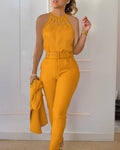 Elegant Jumpsuit with Braided Strap System and Fitted Cut