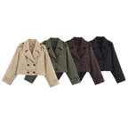 Women's Cropped Trench Coat with Double-Breasted Button Placket