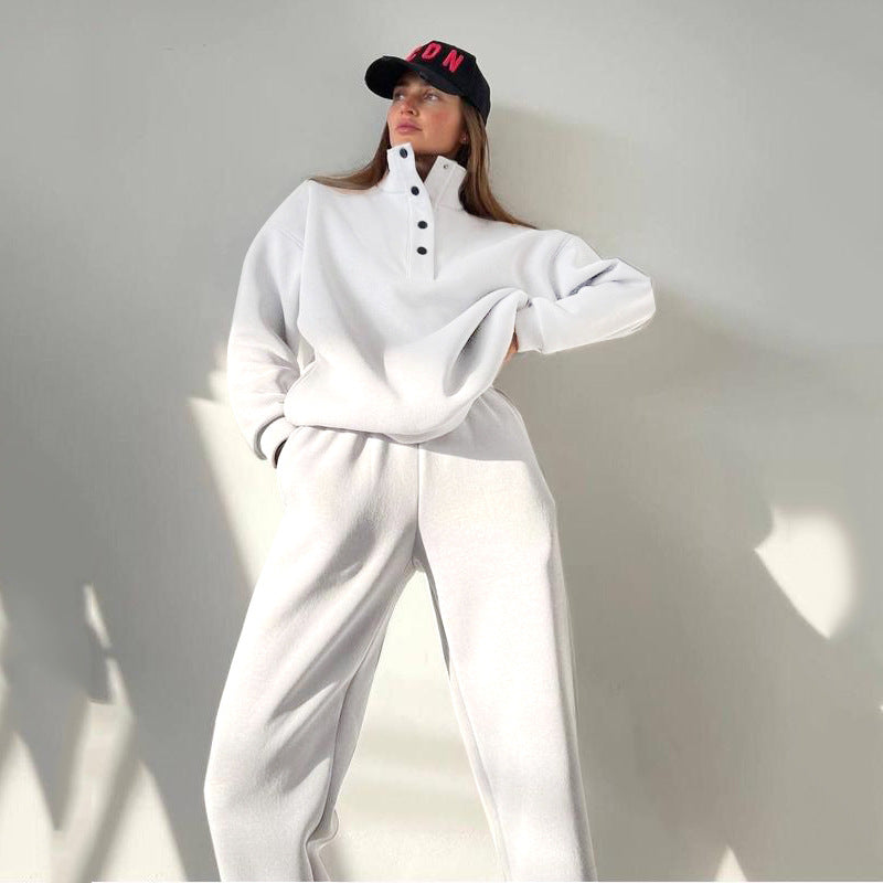 Women's Oversized Fleece Set with Stand-Up Collar and Joggers