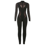 Women's Bodysuit with Sheer Inserts and Figure-Hugging Cut