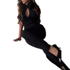 Women's Jumpsuit with Neckline and Floral Accent