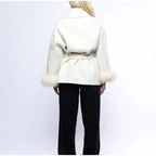 Elegant Wrap Jacket with Faux Fur Sleeves