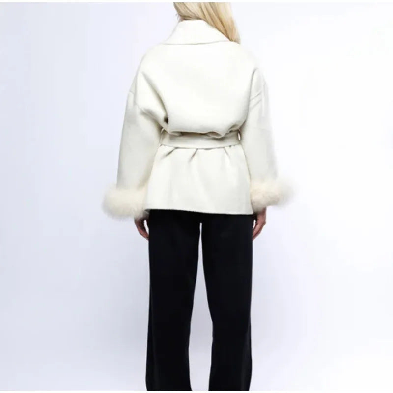 Elegant Wrap Jacket with Faux Fur Sleeves