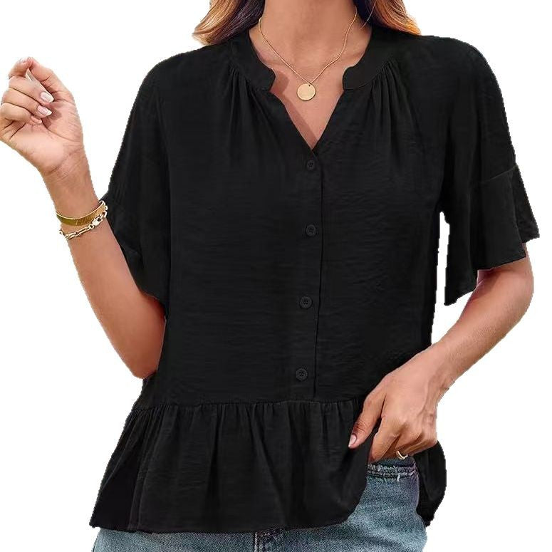 Women's Ruffled Peplum Blouse with Half Sleeves