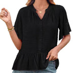 Women's Ruffled Peplum Blouse with Half Sleeves