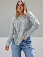 Women's Chunky Knit Sweater with Wave Pattern and Wide Cut
