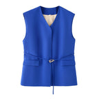 Women's Elegant Blazer and Trouser Ensemble with Modern Belt