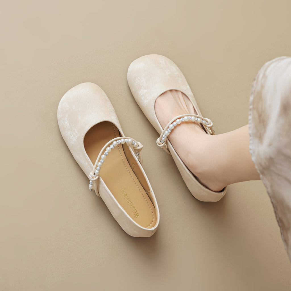 Women's Ballet Flats with Elegant Pearl Appliqué