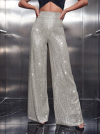Women's Shiny Wide-Leg Pants in Festive Design