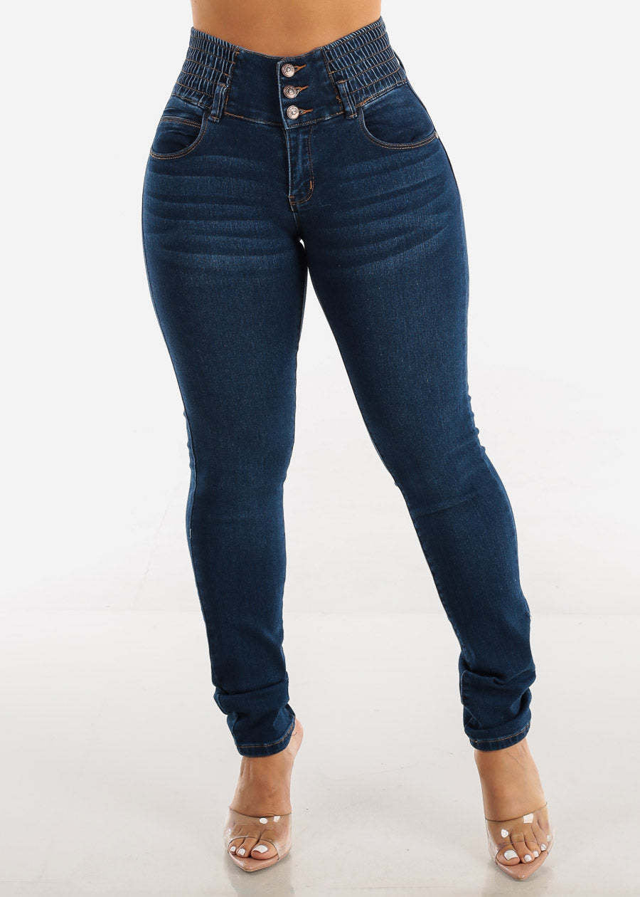 Women's High-Waist Skinny Jeans with Elastic Waistband