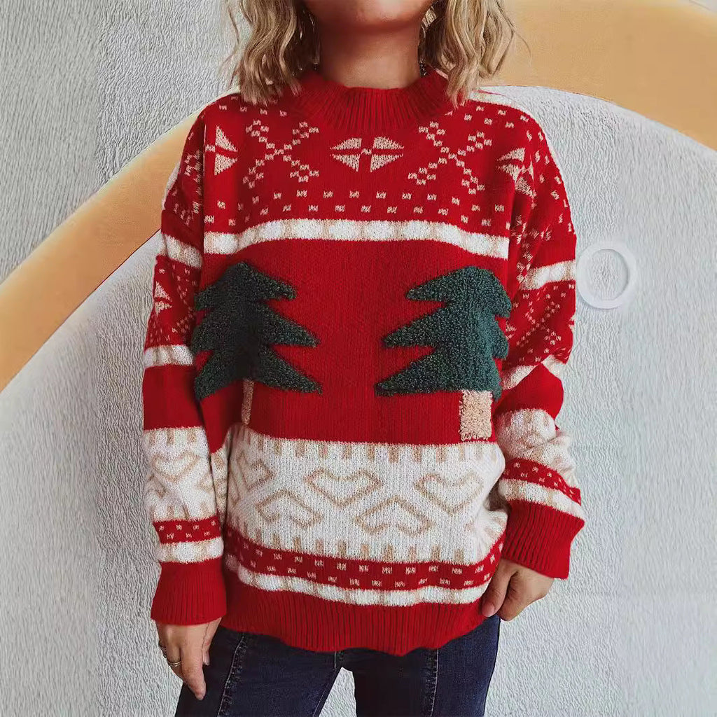 Women's Festive Knit Sweater with Holiday Motif