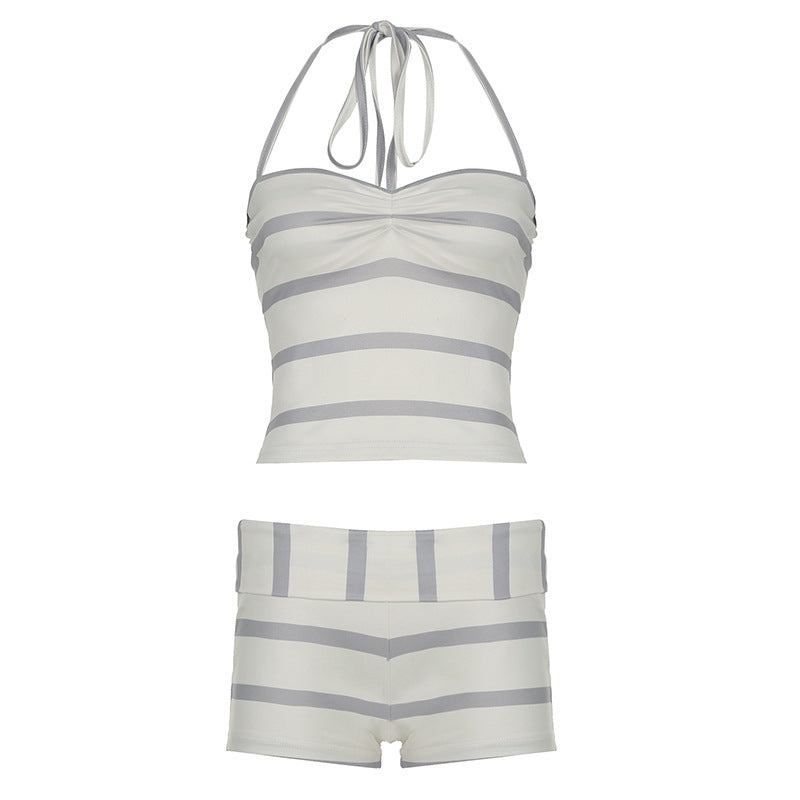 Women's Swim Set with Trendy Stripe Pattern