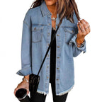 Women's Denim Overshirt with Frayed Hem