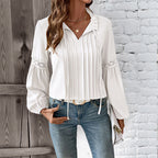 Women's Blouse with Fine Pleats and Elegant Lace Details
