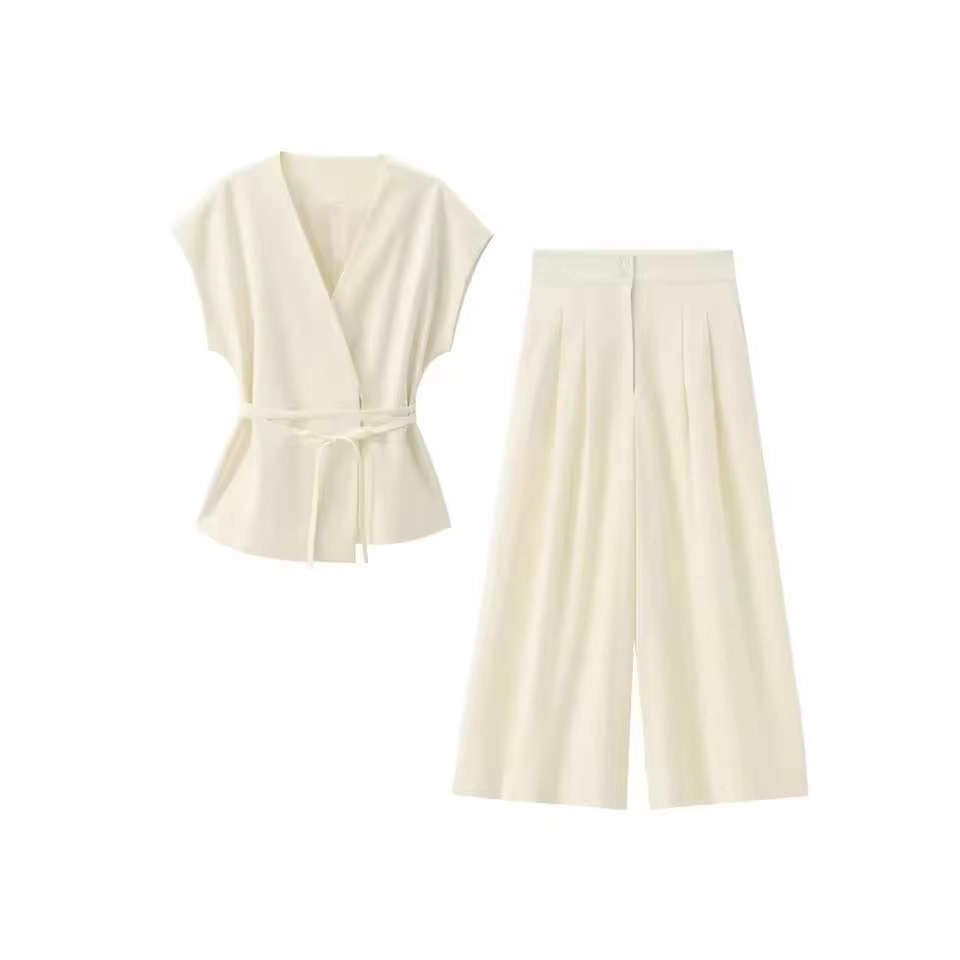 Elegant Wrap Top and Wide-Leg Palazzo Pants Set