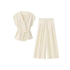 Elegant Wrap Top and Wide-Leg Palazzo Pants Set