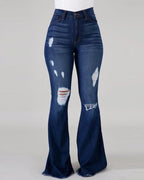 Women's Bootcut Jeans with Frayed Hem and Destroyed Details