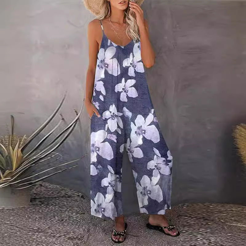 Women's Wide Leg Jumpsuit with Fashionable Pattern