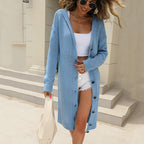 Women's Chunky Knit Cardigan with Hood and Elegant Button Details