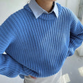 Casual Textured Knit Sweater with Drop Shoulders