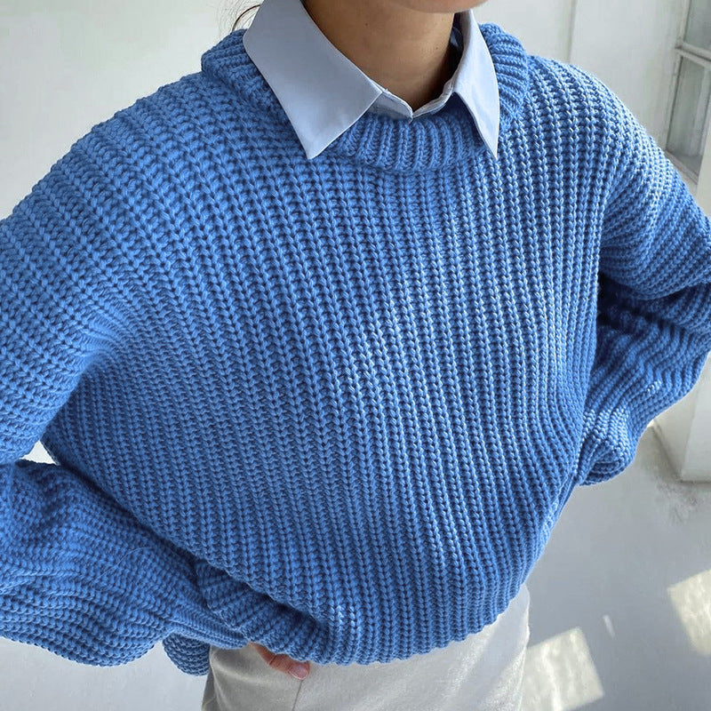Casual Textured Knit Sweater with Drop Shoulders