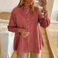 Women's Blouse with Elegant Pleated Texture and Semi-High Collar