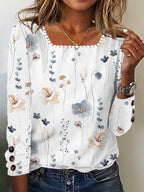 Women's Blouse with Floral Print and Decorative Button Details