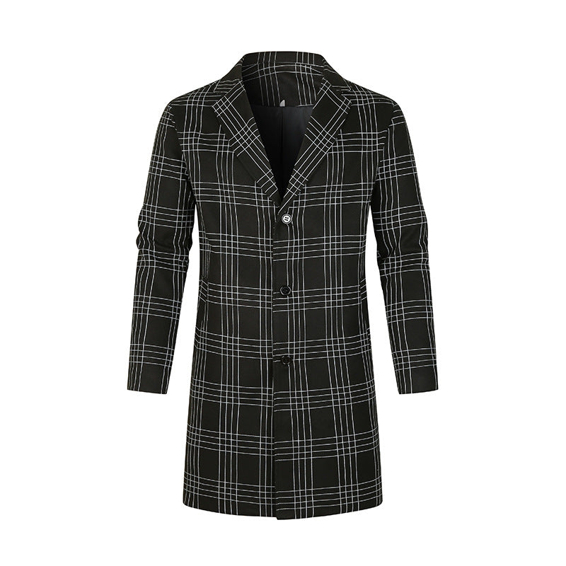 Women's Elegant Trench Coat with Plaid Pattern and Tailored Fit