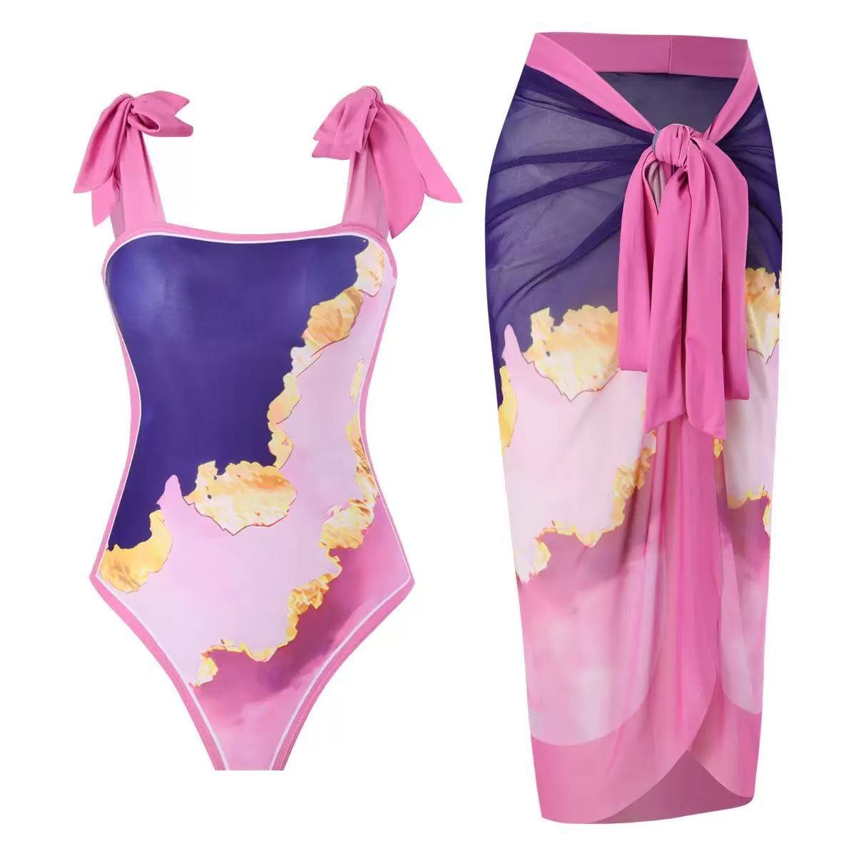 Women's Floral Swimsuit with Sheer Wrap Skirt