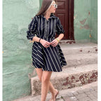 Casual Striped Shirt Dress with Asymmetrical Hem