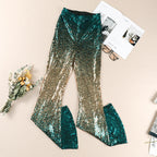 Women's Glittering Flare Pants with Sequin Pattern