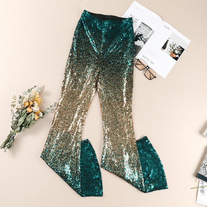 Women's Glittering Flare Pants with Sequin Pattern