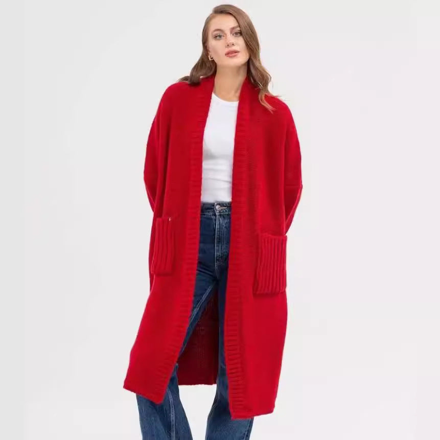 Women's Cozy Knit Coat with Large Pockets and Oversized Fit