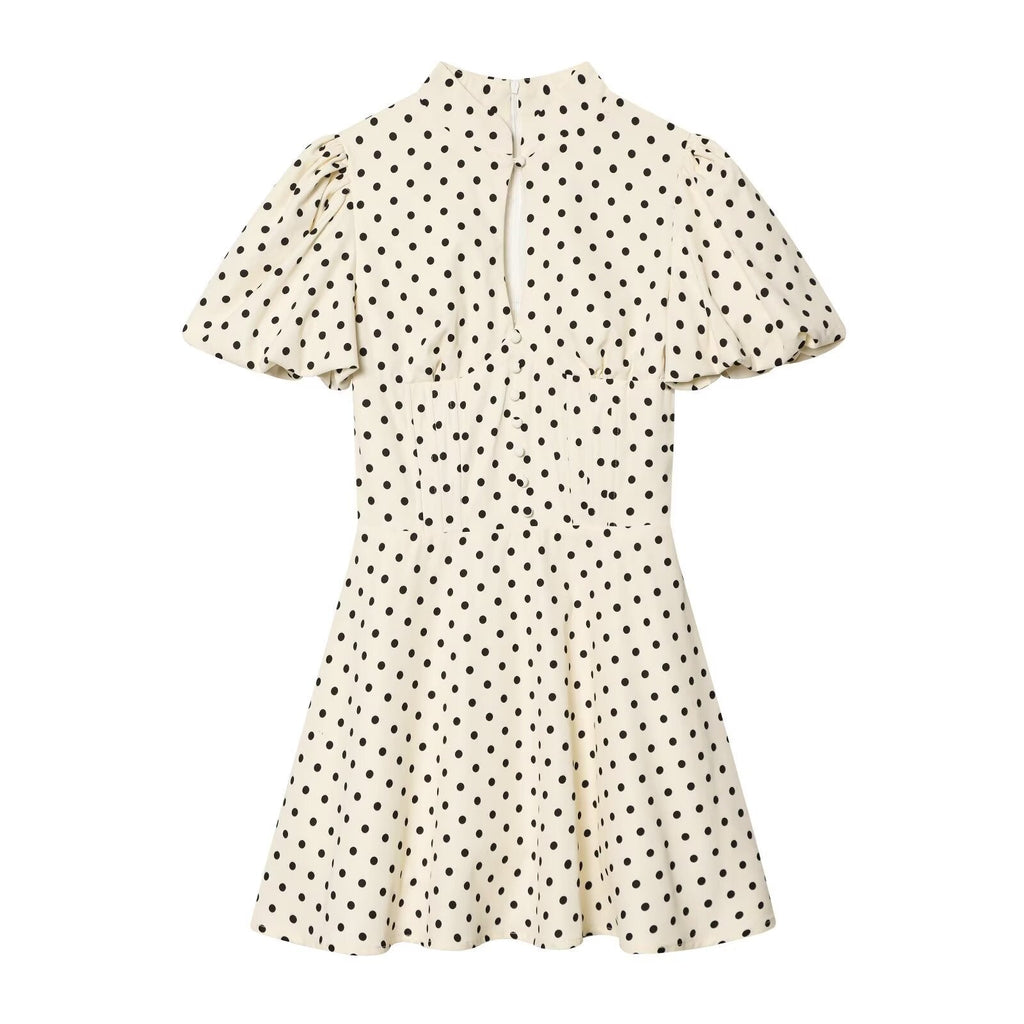 Women's A-Line Dress with High Neck and Voluminous Sleeves