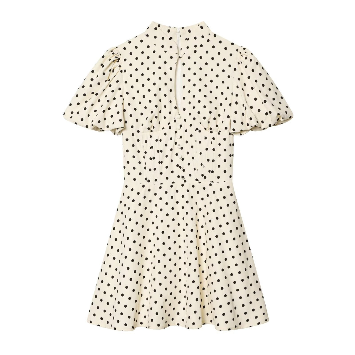 Women's A-Line Dress with High Neck and Voluminous Sleeves