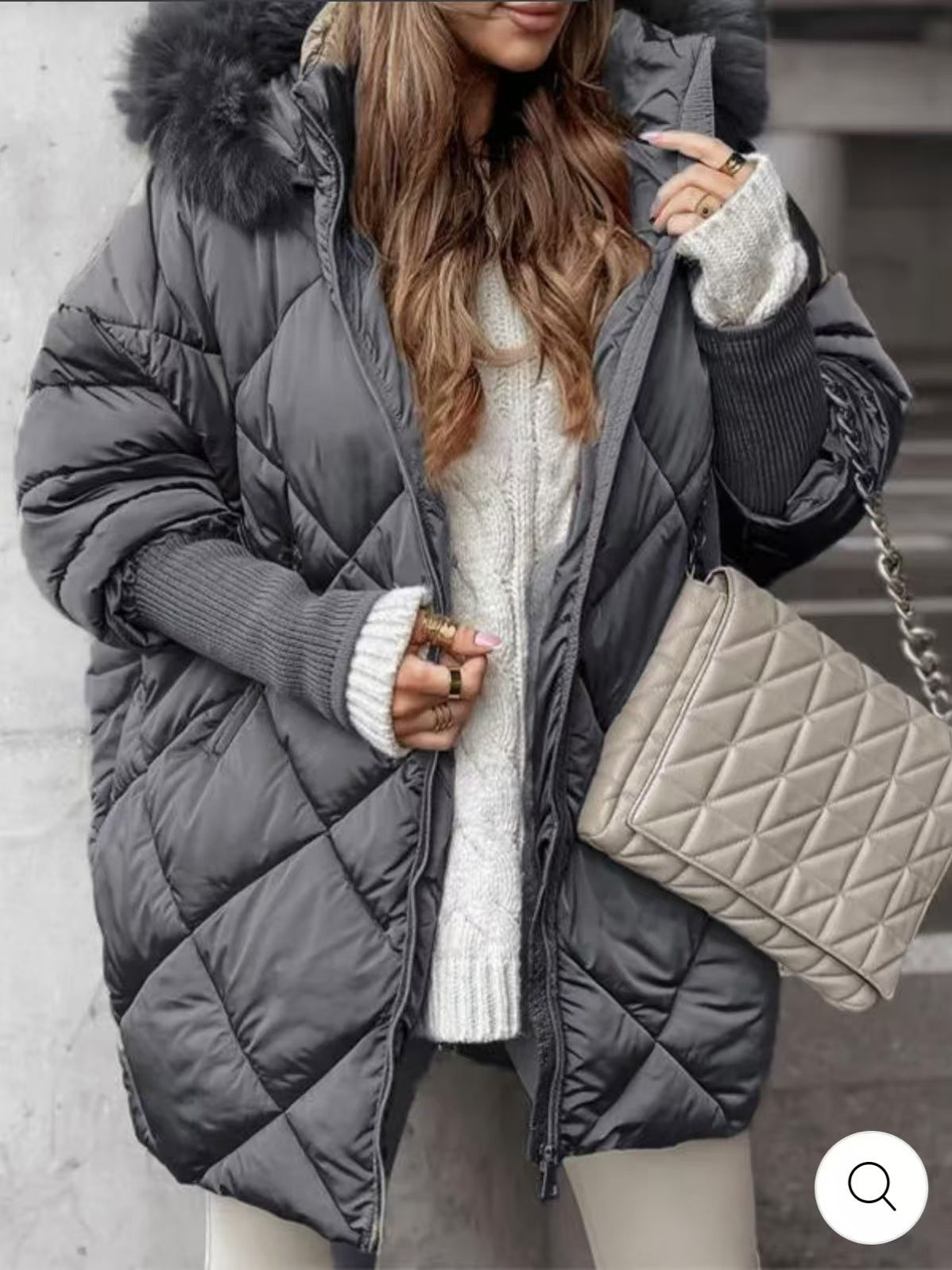 Women's Quilted Winter Parka with Detachable Hood