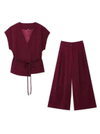 Elegant Wrap Top and Wide-Leg Palazzo Pants Set