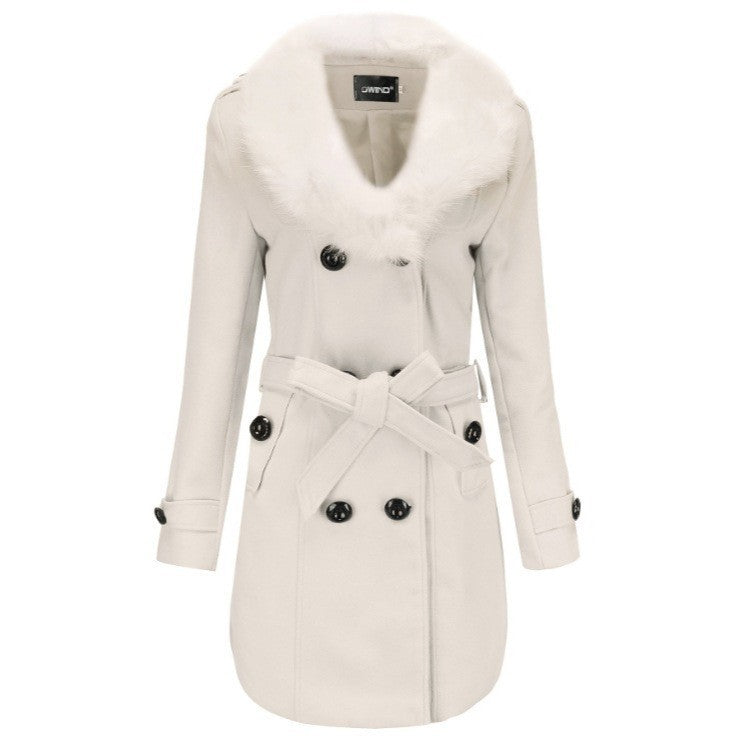 Women's Elegant Transitional Coat with Detachable Faux Fur Collar