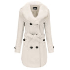Elegant Trench Coat with Detachable Faux Fur Collar